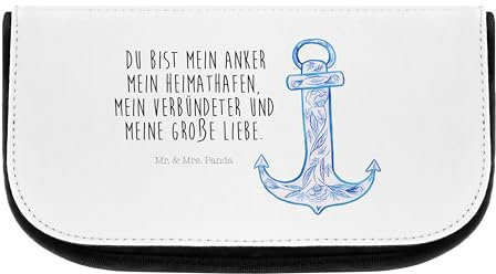 Mr. & Mrs. Panda Kosmetiktasche Anker Blau - Geschenk, Schminktäschen, Kleine Kosmetiktasche, Gute Laune, lustige Sprüche, Tiermotive,