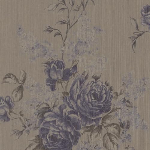 Casa Padrino Barock Textiltapete Grau/Taupe/Blau 10,05 x 0,53 m - Tapete mit Blumenmuster