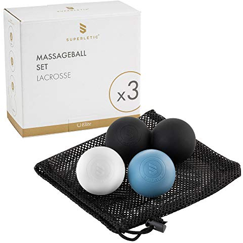 SUPERLETIC® Lacrosse Massageball Set Elite [6 cm Durchmesser] zur Selbstmassage - Spezieller Duo Faszienball für Trigger Massage - Faszienbälle aus Hartgummi