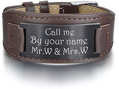 kaululu Herren Damen Personalisierte Lederarmbänder mit Namen Gravur Medical Alert ID Notfallarmband Edelstahl Armbänder für Männer Frauen Personalisierte Geschenke (#4)