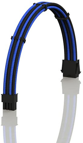 LINKUP - AVA 30cm EPS 8 Pin (4+4) CPU ATX Motherboard PSU Power Supply Braided Sleeved Custom Mod PC Extension Cable w/Combs | Strong & Stiff Design | Single Pack | 300mm - BlueBlack
