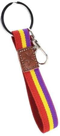 BDM Llavero con la Bandera de la República de España con Cuadrado de Cuero marrón con Grabado de Estrella y Anilla. Regalo Unisex para Hombre o Mujer