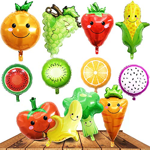 12PCS frutta, verdura, foglio di elio, palloncini Mylar, stili multipli, forniture colorate di decorazione del partito per il compleanno, matrimonio, Natale, doccia per bambini, regalo