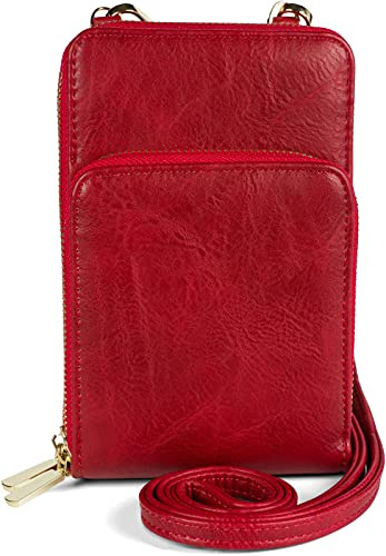 styleBREAKER Damen Mini Handy Umhängetasche RFID Block | 11x17,5x5 cm Crossbody-Bag, 2 RV-Fächer, 4 Kartenplätze, Sichtfenster, 67-121 cm Gurt abnehmbar, sicherer Datenschutz.