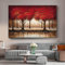 Jianghu Art Übergroße Wandkunst Ölgemälde Roter Baum Landschaft Kunstwerk für Wohnzimmer Druck Poster Leinwand Baumwolle Gemälde Wohnkultur 90x130cm Kein Rahmen