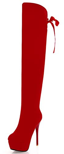 MJIASIAWA Donna Prom Sopra Il Ginocchio Warm Tacco A Spillo Plateau Stivali Stretch Mens Sopra Il Ginocchio Inverno Festa Stivali Alti Rosso Numero 38 EU/39 Asiatico