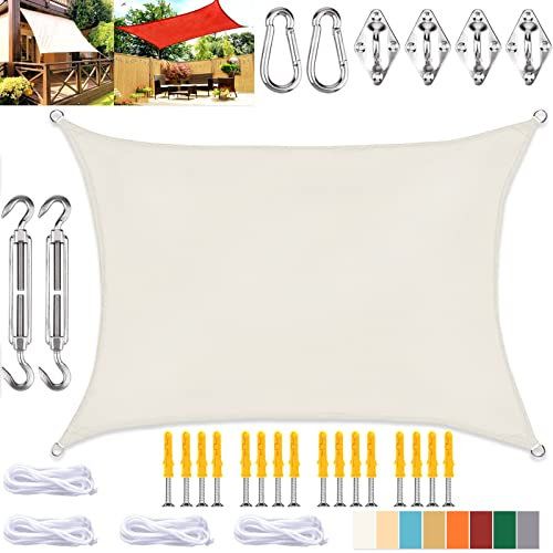 KZhanmy Voile d'ombrage Rectangulaire, Imperméable Protection UV Toile Ombrage avec Kit de Fixation, pour Extérieur Jardin Terrass