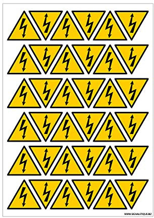 Autocollants Danger Électrique (C0027T_PL). Planche de 36 Stickers DANGER Électrique de 5 cm ou de 16 stickers de 7 cm -