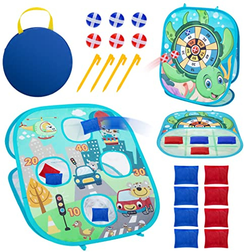 Wurfspiele Kinder für Draußen, 3 in 1 Stadt Ozean Wurfscheibe Beanbag Ball Spiele Gartenspiele Dartspiel mit 8 Sitzsack, 6 Klettbälle, Outdoor Spiele für Erwachsene Kinder Party Aktivitäten