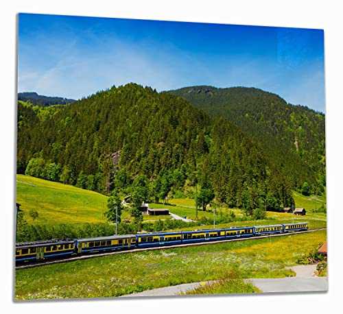 Wallario Herdabdeckplatte/Spritzschutz aus Glas, 1-teilig, 60x52cm, für Ceran- und Induktionsherde, Eisenbahn in Einer Sommerlandschaft in der Schweiz