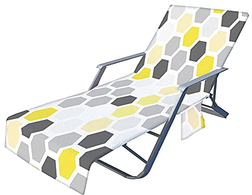 Highdi Schonbezug Liegestuhlauflage, Geometrie Schonbezug für Gartenliege, Strandliegenauflage mit Taschen, Mikrofaser Handtücher für Strandliegen Liegestuhl (Hexagon,75x210cm)
