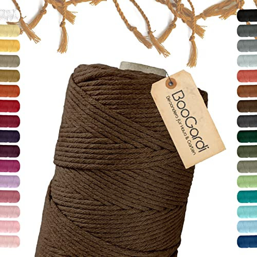 BooGardi Makramee Garn · viele Farben · Braun 3mm x 200m · 3mm oder 5mm · Wollgarn · kreatives knüpfen weben Stricken · DIY Boho Garn