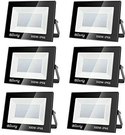 LED Strahler Außen 300W 6 Stück, LED Strahler Flutlicht 300W, 30000LM Superhell Außenstrahler 3500K Warmweiß Fluter Flutlicht IP66 Wasserdicht Aussenstrahler, Außenlampe Hinterhof, Garage, Flur