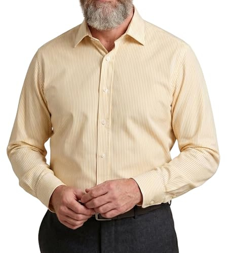 Windsor Fine Stripe Formal Mens Dress Shirts, Regular Fit, Stripe Pattern, Traditional Tailoring, Easy Care Fabric by Janeo British Apparel. (New Lemon, 16.5 in, Single Cuff)