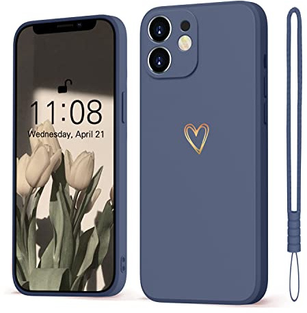 Mitetabo für iPhone 11 Hülle Gold Liebesherz Silikon Blaugrau | Handyhülle für iPhone 11 Mädchen Case Weich Slim Stoßfest Kratzfeste Süßes Gold Love Schutzhülle 6.1