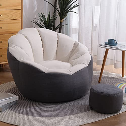 DESHVA Riesiges faules Sofa, (kein Füllstoff), weiche, flauschige Sitzsäcke, Bezug in Kürbisform für Erwachsene, Dekoration für Wohnzimmer, Schlafzimmer, Weiß+Grau, L