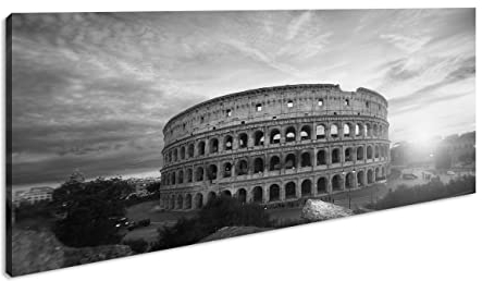 das Kolosseum in Rom Panorama 60x30 cm Effekt: Schwarz/Weiss als Leinwandbild, Motiv fertig gerahmt auf Echtholzrahmen, Hochwertiger Digitaldruck mit Rahmen