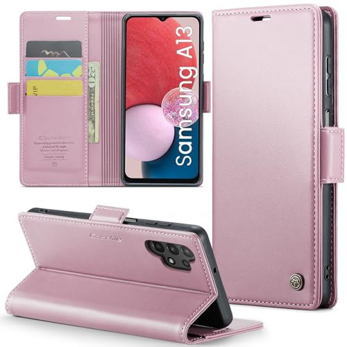 XYGLOW Handyhülle für Samsung Galaxy A13 4G/5G Hülle Premium Leder Klappbar Kartenfach Magnet Standfunktion RFID Schutzhülle für Samsung A13/A04S Flip Case Wallet Klapphülle Lederhülle Rosa Gold 6,5