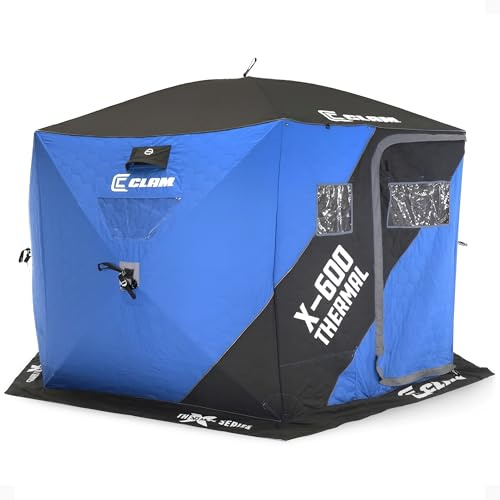 CLAM Thermal X-600, Spacious Insulated Pop-Up Hub Tent for Ice Fishing 12.5' - Durable Winter Camping Shelter