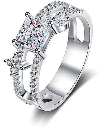 925 Silber Ringe, 4 Zinken Verlobungsringe Weiß Moissanite Ring 1ct Trauring Ehering Verlobung Hochzeit Geschenk Größe 45 (14.3)