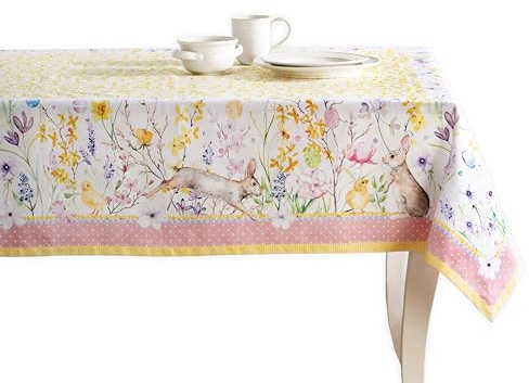 Maison d' Hermine Tischdecke, 100% Baumwolle 160cm x 220cm waschbare, quadratische Tischdecke, dekorative Tischdecke für Muttertagsgeschenke, Buffetpartys und Camping, Easter Zest – Frühling/Sommer