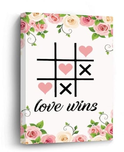 Wanddrucke Love Wins Tic Tac Toe, gerahmt, Leinwanddruck, Wandkunst, inspirierende Zitate, Wandbehang, Kunst, moderne Galerie, Wanddekoration, Geschenk für Freunde, Einweihungsfeiern, 20,3 x 30,5 cm