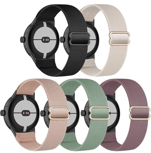 EverAct 5 Pack Stretchy Nylon Compatible with Google Pixel Watch Strap, Elastic Stretchy Nylon Sport Loop Strap for Pixel Watch 1/2/3 41mm, Women & Men