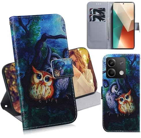 Ammeer Hülle für Xiaomi Redmi Note 13 5G, Flip PU Leder Schutzhülle Handy Tasche Case Cover Wallet Standfunktion mit Kartenfächer Magnetverschluss - Eule