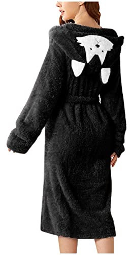 MJGkhiy Vestaglia Donna Invernale Pile Termico Manica Lunga Peluche Accappatoio Vestaglie Cotone Con Cappuccio Morbido Peluche Indumenti Da Notte Loungewear Flanella Accappatoio