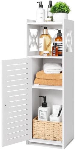 VOGGV Badezimmerschrank, Badschrank, freistehend, Badezimmer Regal 1 Türen und Regale, für Zuhause, Küche, Wohnzimmer und Flur, 22 x 20 x 75 cm, Weiß (B1)