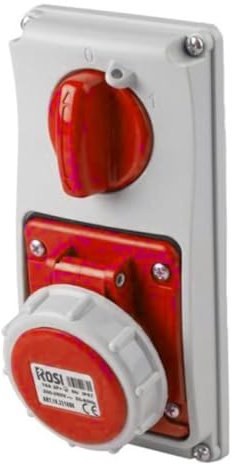 Presa interbloccata verticale con sezionatore interruttore, ad incasso, 380V, 5 poli 3P+N+T, 32A, IP67 - Rosi 19.3432R6-I