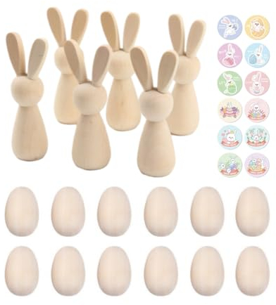 PILUZEAT 30 TLG Eggs Holz mit 6 Stück Hase Bastelset für Kinder Geburtstag,3D Puzzle Holz zum Bemalen und Basteln DIY Holzbastelsets Kreative Kinderspielzeug Bemalen Handwerk für Jungen Mädchen