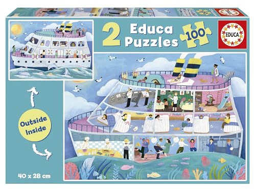 Educa - Kinderpuzzle Boot | 2x100 Teile Puzzleset | Boot Puzzle Kinder, Kinderpuzzle | ab 6 Jahren (19958)