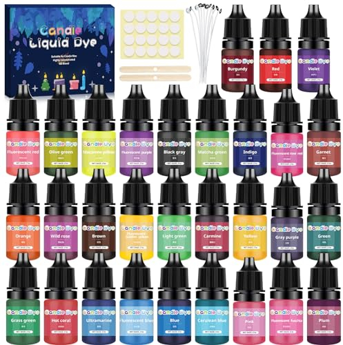 McNory Kerzenwachs Farbe - 30 Farben Hochkonzentrat Flüssiger Farbstoff für Bienenwachs, Gelwachs, Sojawachs, Paraffinwachs, DIY - Je 5 ml