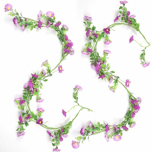 Künstliche Blumen Kunstblumen Wie Echt Deko Blumengirlande Gänseblümchen Violett Seidenblumen Hängend Gefälschte Plastikblumen Fake Flowers Garland für Hochzeit Garten Wand Dekor