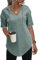 Cuptacc Oberteile Damen Sommer T Shirt V Ausschnitt Kurzarm Hoody Tshirt Waffelstrick Oberteile Chic Graublau,L 42-44