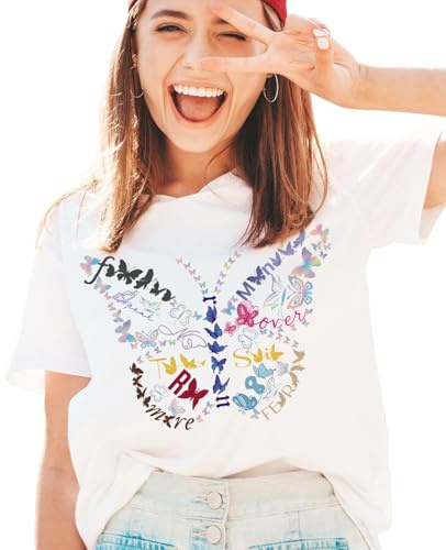 Familavida Taylor Shirt mit Schmetterling Design mit Taylor Album Nine Names, Taylor Seift Merch Shirt, Weiss/opulenter Garten, M