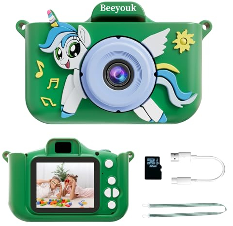 Beeyouk Kinder-Kamera, Geschenke mädchen 4 Jahre-Digitalkamera Kinder,Einhorn-Softshel-Anti-Drop Fotoapparat Kinder,Spielzeug-Kamera ab 3 Geschenk für Kinder im Alter von 4 5 6 7 8 Jahren
