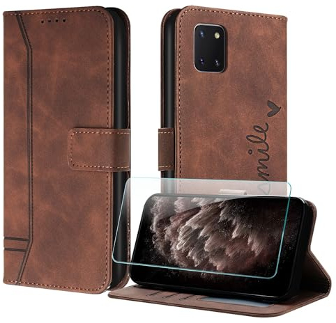 JayModCase Handyhülle Kompatibel mit Samsung Galaxy Note 10 Lite / A81 / M60S, Flip PU Wallet Schutzhülle mit [1 Stück Schutzfolie] Kartenfach Magnetverschluss Ständer Hülle für Galaxy A81 (Braun)