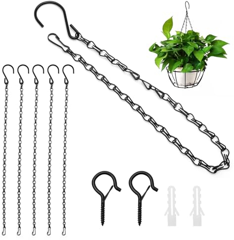 FL HUA 6 Pezzi Catene da Appendere 50 cm, Metallo Catena Sospesa con 2 Gancio Soffitto, Nero Catena per Fioriera, Mangiatoie per Uccelli, Lampade