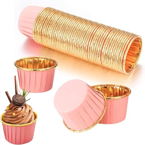 Muffinförmchen Papier,cupcake deko, Cupcake Formen Papier, 50 Stück, Pink-Gold, Antihaftbeschichtet Einweg-Backbecher für Muffinform Cupcake