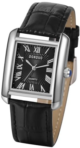 Silverora Uhren Herren Rechteckige Paaruhr: Wasserdicht Analog Quarz Armbanduhren mit Römische Ziffernskala Eckige Herrenuhren mit Lederarmband Geschenke für Männer