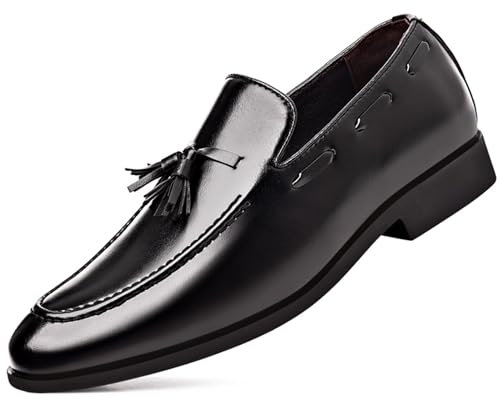 Mocasines para hombre, zapatos de vestir formales Oxfords de piel sin cordones, Black, 47 EU