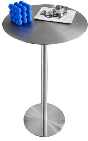 Moderner runder Cocktailtisch aus Edelstahl für Wohnzimmer, Küche, Schlafzimmer, kleiner Beistelltisch, Beistelltisch, hoch, Pub, Bistrotisch, Kaffee, Esstisch