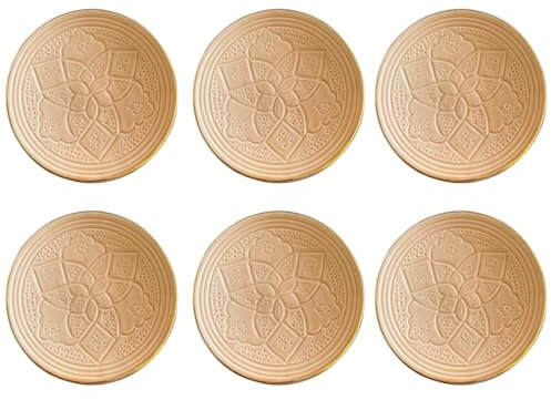Servizio oro 12 carati Piatti incisi in ceramica dorata, Ø 18 cm, artigianato di lusso, tavolo festivo, Natale, Ramadan (oro rosa, set di 6 piatti)