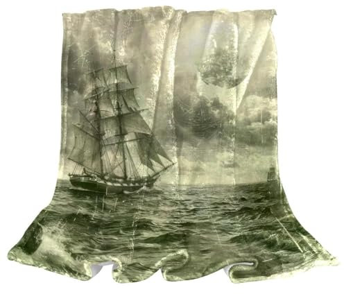 Eslifey Fleecedecke mit maritimem maritimem Querformat, weich, leicht, Plüsch, gemütlich, perfekt für Bett, Sofa, Couch, Reisen, Camping, 150 x 199 cm