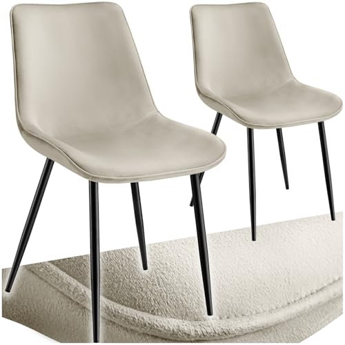 tectake® Esszimmerstühle 2er Set, Polsterstuhl, Küchenstuhl, Wohnzimmerstuhl, Schminktisch Stuhl, ergonomischer Stuhl mit Rückenlehne und Sitzfläche aus Samt, Schwarze Metallbeine - Creme