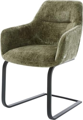 DELIFE Schwingstuhl Pejo-Flex Freischwinger flach Schwarz Chenille Olive Taschenfederkern