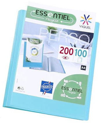 Viquel - Porte vues A4 200 vues ESSENTIEL - Porte documents personnalisable - Fabriqué en France - 100 Pochettes de qualité lisse - Bleu turquoise