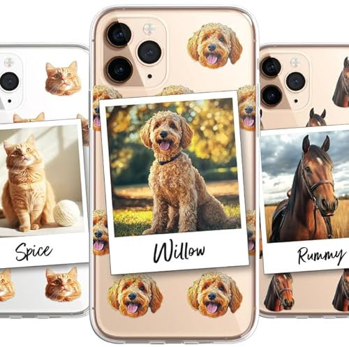 SmartGiftShop Personalised Pet Dog Cat Animal Portrait Phone Case Cover in CLEAR Silicone with Custom Brush Effect for for for iPhone 16 15 14 13 12+ CUSTOMISE ONLINE